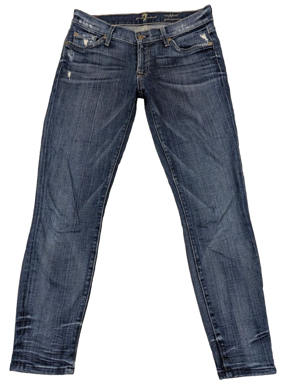 7 For All Mankind Womens Jeans Gwenevere Cropped 29X25 Dark Blue Whiskered Low